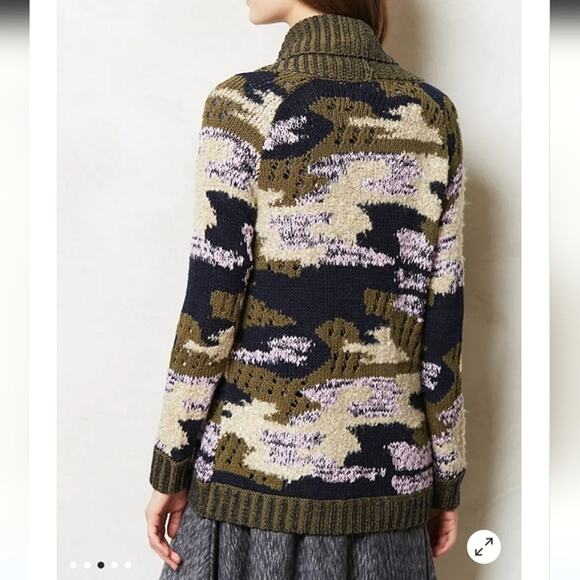 Anthropologie Sleeping on Snow Camo Print Cardigan Sweater Green Cream Cozy XS - Picture 9 of 16